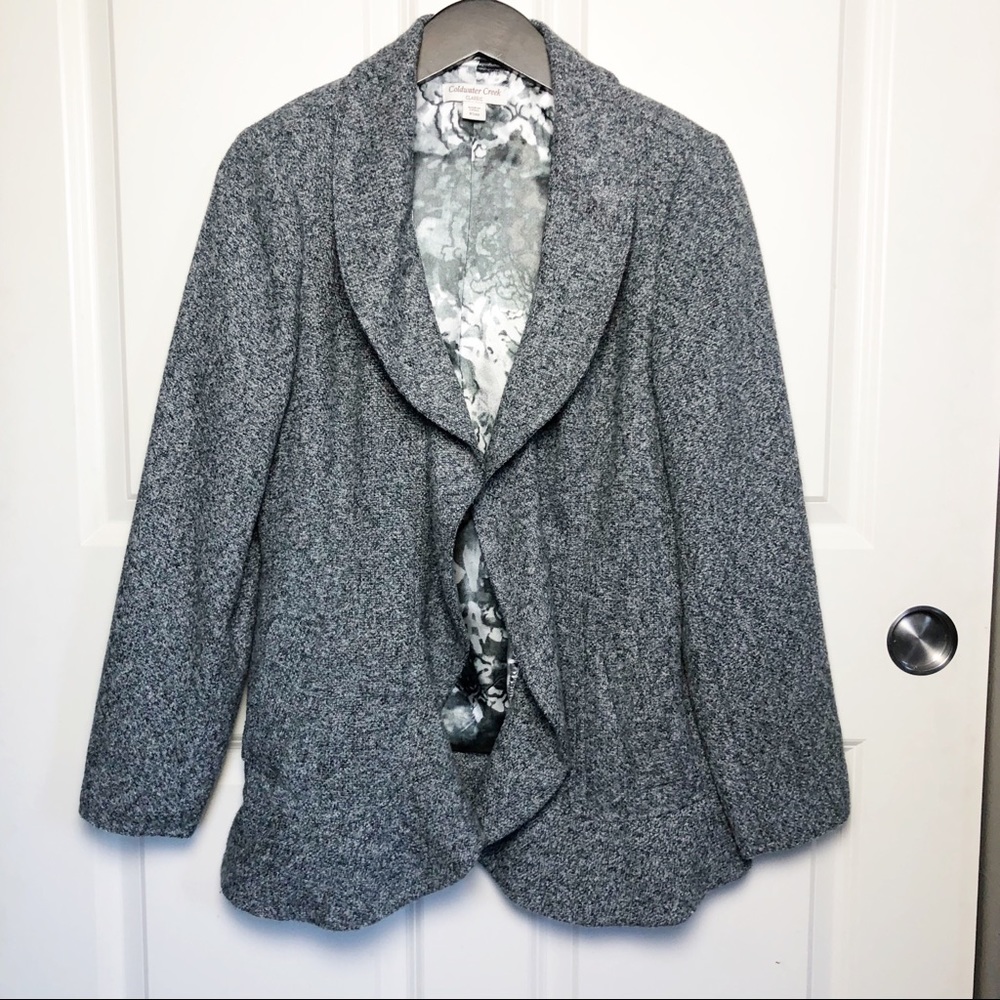 Coldwater Creek Tweed Ruffle Jacket Gray size XS